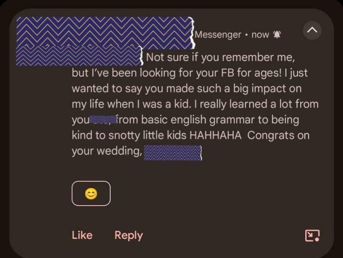 Messenger screenshot showing a heartfelt message reflecting a pure and uplifting moment that deserves daily scrolling.