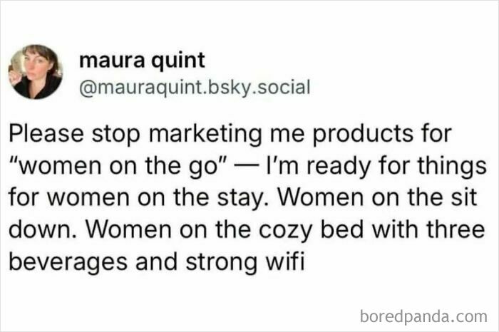 Social media post humorously captures introvert struggles with marketing preferences for comfort over activity.