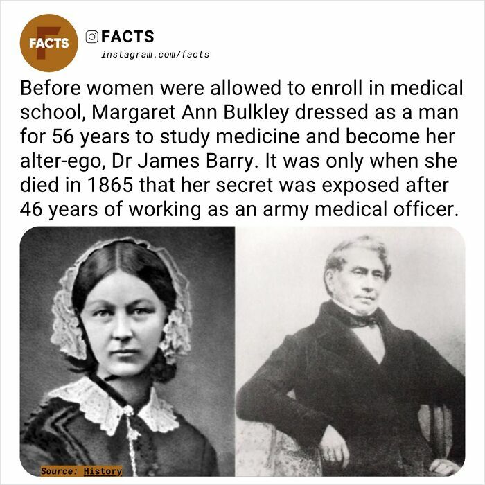 "Margaret Ann Bulkley and Dr. James Barry highlight fascinating facts about historical gender roles in medicine."