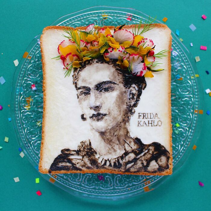 Creative toast design featuring an artistic portrait with floral decoration.