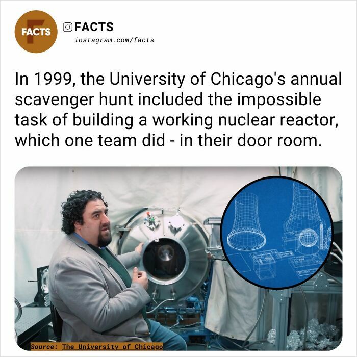 University of Chicago student explaining a homemade nuclear reactor in a dorm room during a 1999 scavenger hunt.