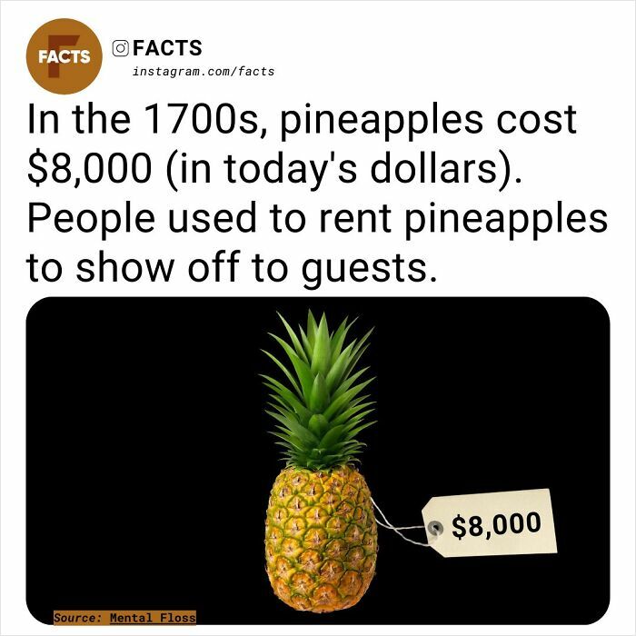 Pineapple with $8,000 price tag, highlighting its historical luxury and unique fact about its 1700s value.