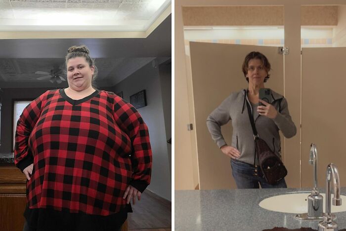 Side-by-side photos of a woman showing small appearance changes with significant difference for women’s transformation.