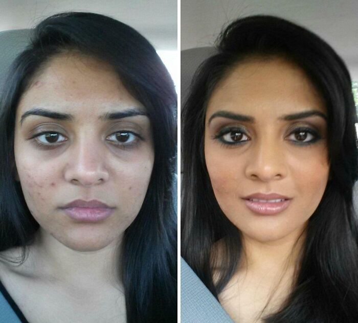 Before and after images of a woman showing small appearance changes that made the biggest difference for her.