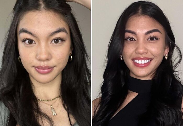 Before and after images of a woman showing small appearance changes that made a big difference for women.