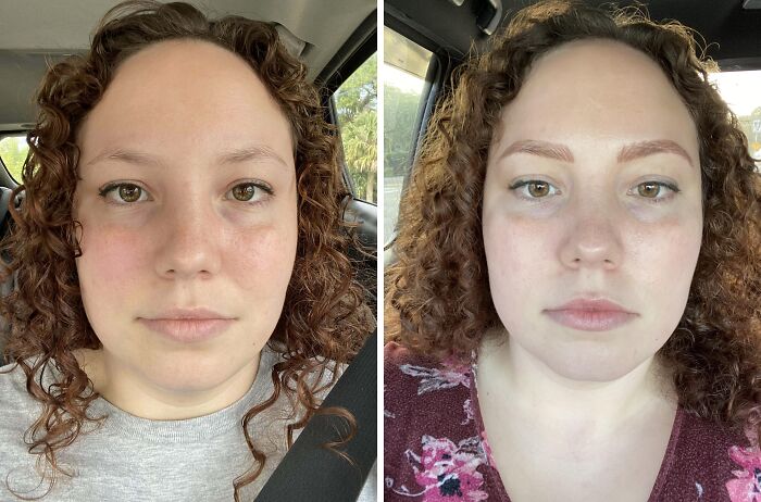 Woman showing small appearance changes with enhanced eyebrows that made a noticeable difference in her look.