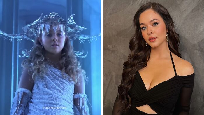 Split image showing then and now photos of a famous celebrity, highlighting changes in appearance over time.