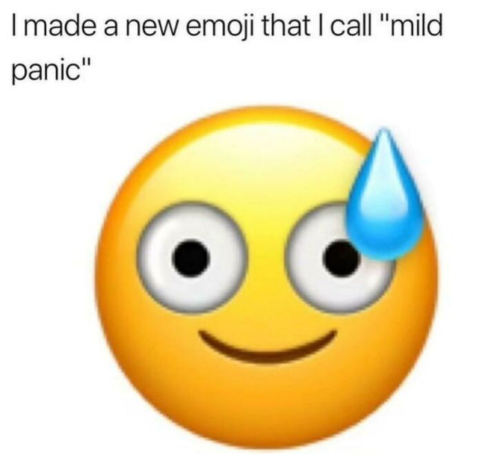 Emoji with wide eyes and sweat drop titled mild panic illustrating funny memes about anxiety struggles.