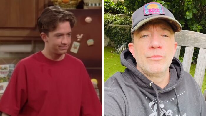 Side-by-side photos of a famous celebrity, showing then and now transformations that highlight aging over time.