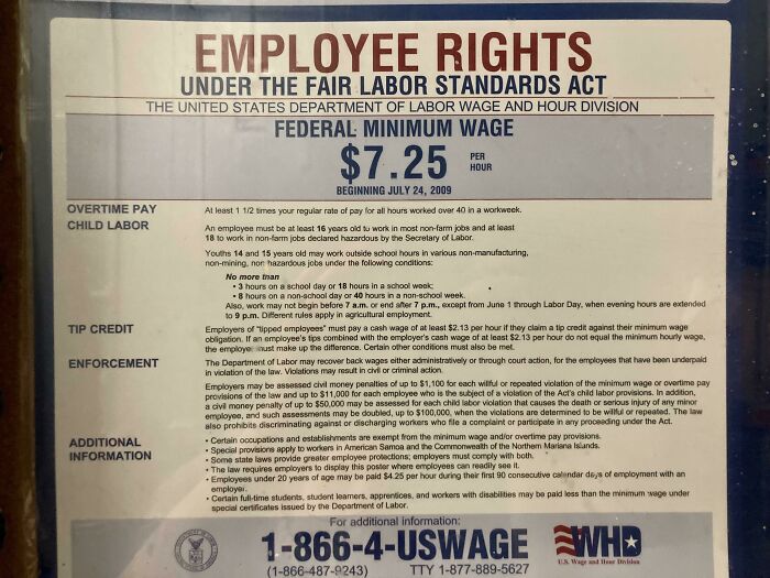 Federal minimum wage and employee rights under the Fair Labor Standards Act in the United States.