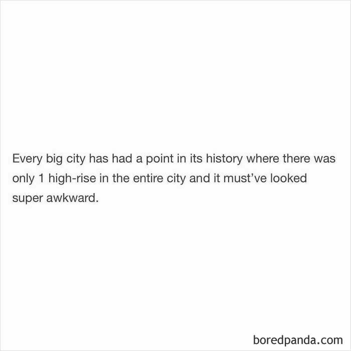 Funny and random shower thought about every big city having a time with only one high-rise building looking awkward.