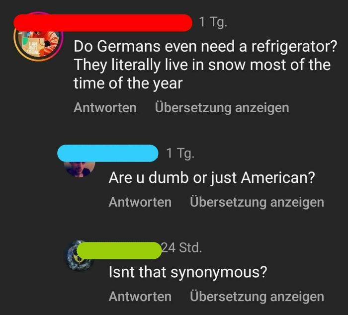 Screenshot of social media comments showcasing ignorance of Americans with humorous replies about stereotypes.