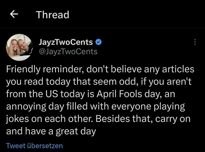 Screenshot of a tweet warning about April Fools jokes, highlighting moments of Americans' ignorance and misunderstandings.