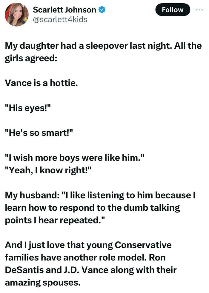 Tweet discussing a family’s views on a young Conservative role model, highlighting quotes and opinions shared.