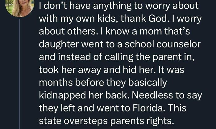 Text message screenshot discussing outrageous lies about school counselors overstepping parents rights in a shocking story.