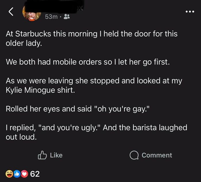 Screenshot of a social media post sharing an outrageous lie people tried to pass off as real, causing laughter at Starbucks.
