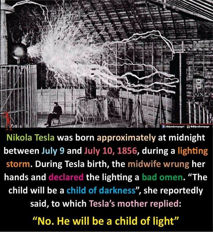 Black and white photo of Nikola Tesla lab with electric sparks illustrating outrageous lies people tried to pass off as real.