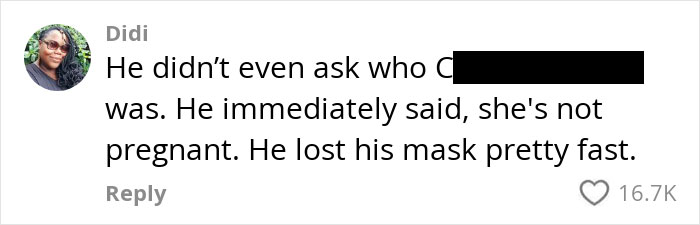 Comment discussing a cheating situation, with user icon and liked by 16.7K people.