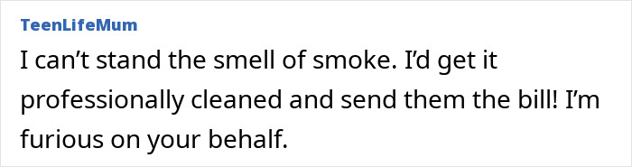 Comment expressing anger over neighbors destroying sofa and making a mess.