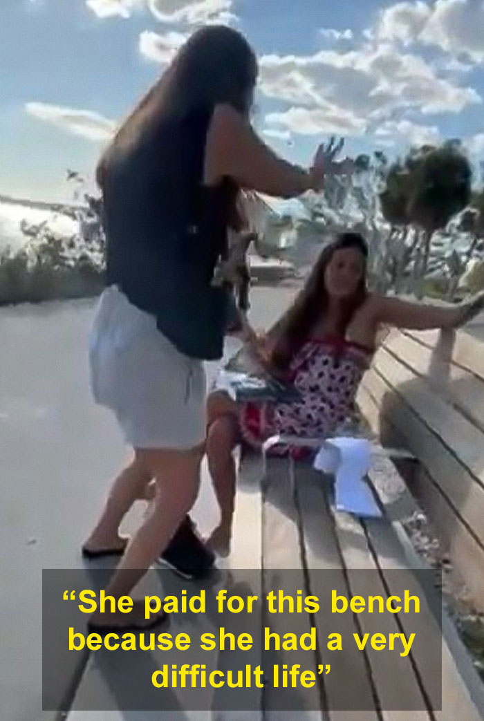Pregnant mom confronted by women at park bench in daytime dispute.