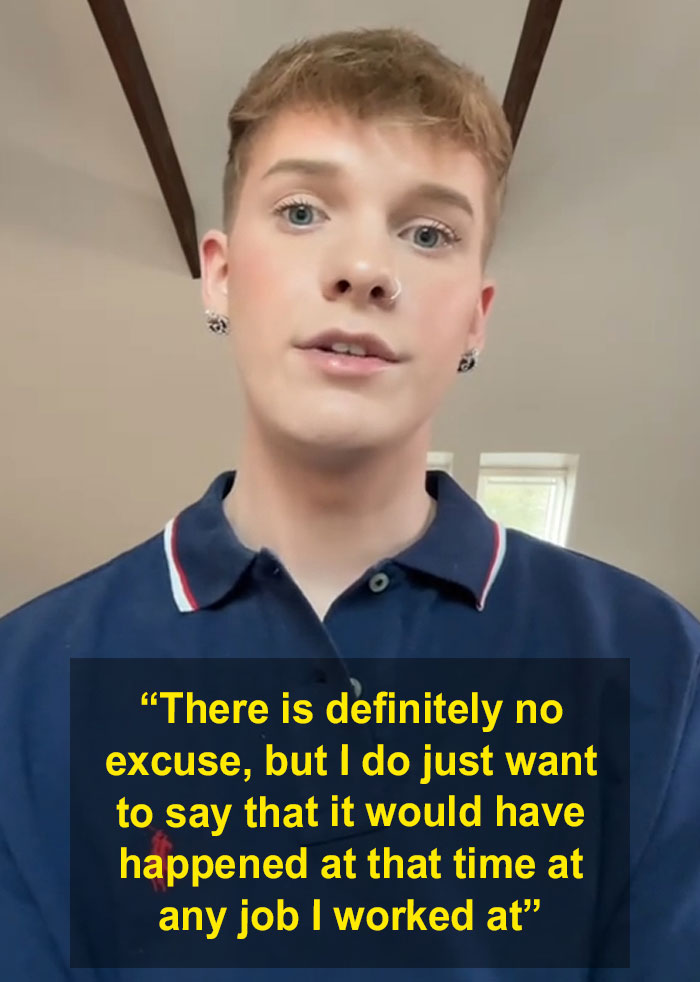 Person addressing backlash, wearing a blue shirt, discussing issues related to recording adult content at daycare.