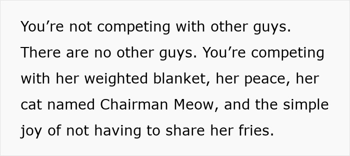 Text image discussing dating perpetually single women, highlighting unique personal comforts and companionship factors.