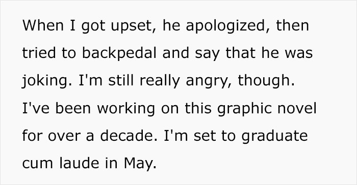 Text excerpt discussing a husband's claim of being a "silent investor" in his wife's graphic novel work.