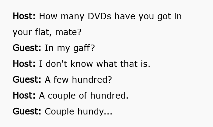 Text exchange about owning a few hundred DVDs, highlighting the appeal of physical media.