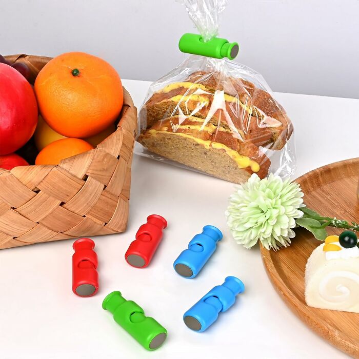 Colorful bag clips securing bread and organizing kitchen items in a bright setting showcasing popular Amazon haul kitchen deals.