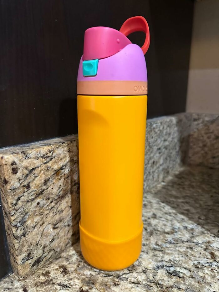 Colorful water bottle on granite counter, one of Amazon's favorite spring sale products.