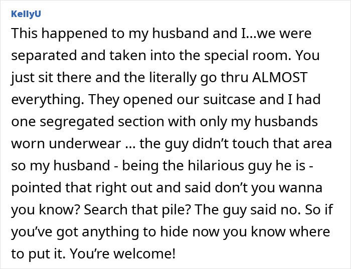 Passenger recounts experience of being searched due to 'SSSS' code on plane ticket, highlighting a humorous moment. Passenger recounts experience of being searched due to 'SSSS' code on plane ticket, highlighting a humorous moment.