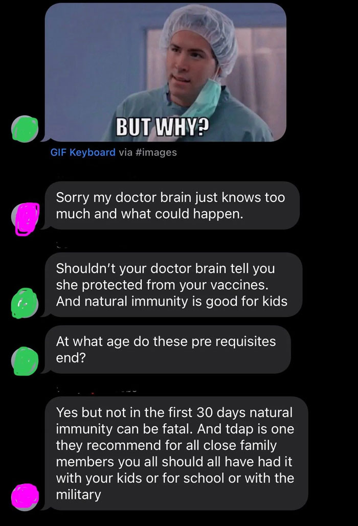 Doctor explaining vaccine requirements for seeing new baby; relatives question necessity, discuss immunity concerns. Doctor explaining vaccine requirements for seeing new baby; relatives question necessity, discuss immunity concerns.