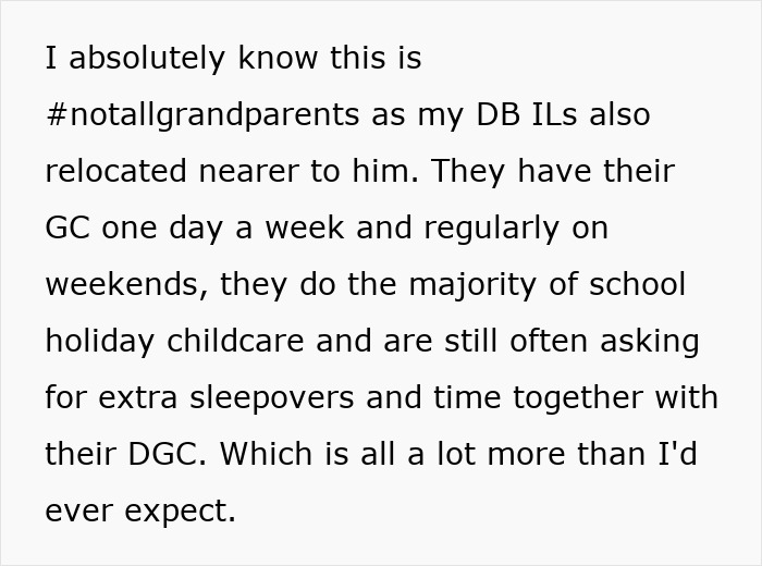 Text discussing modern grandparenting double standards and childcare expectations, highlighting frequent involvement.