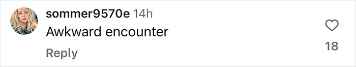 Instagram comment by sommer9570e: Awkward encounter, with a heart icon and 18 likes related to Ellen DeGeneres repost. Instagram comment by sommer9570e: Awkward encounter, with a heart icon and 18 likes related to Ellen DeGeneres repost.