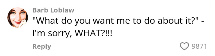 Barb Loblaw comment reacting to dad loses baby story, with shocked response and 9871 likes.