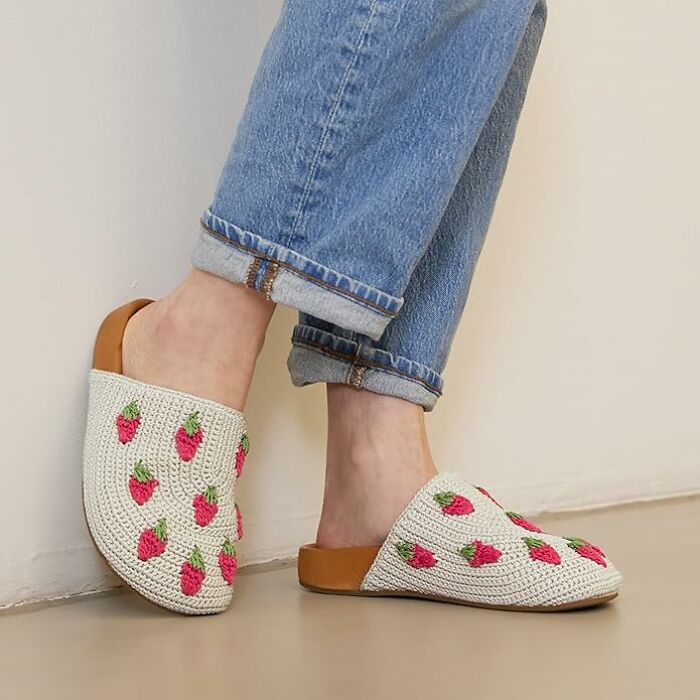 Cozy slippers with strawberry design, perfect gift idea beyond the usual mug.