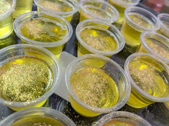 Glittery yellow treats in cups, perfect for DIY Easter basket fillers.