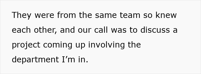 Text excerpt about a project discussion among team members during a video call.