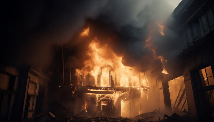Burning house engulfed in flames, symbolizing danger averted by trusting instincts.