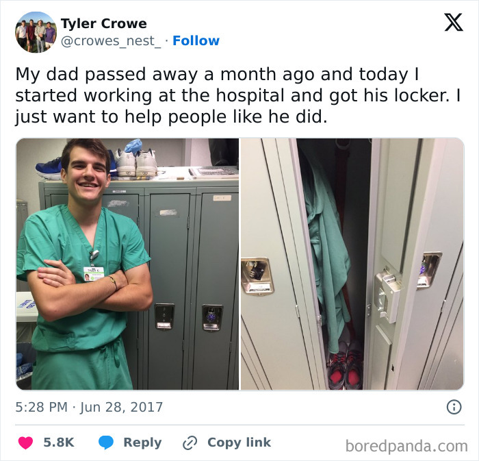 Young man in scrubs standing by hospital lockers, embodying a positive outlook and legacy of helping others.