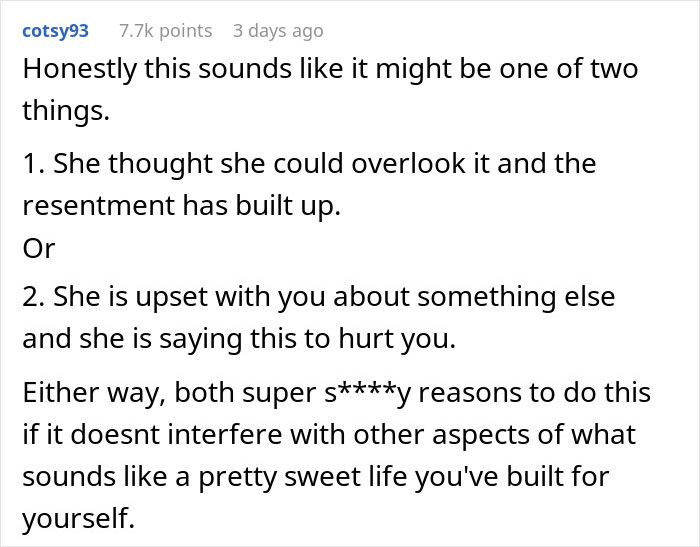 Reddit comment discussing reasons a wife dislikes video games affecting attractiveness.