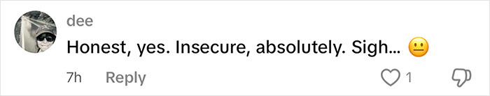 Comment from user "dee" discussing insecurity related to cosmetic surgeries.