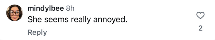 Comment by mindylbee: "She seems really annoyed," related to Ellen DeGeneres' awkward encounter post. Comment by mindylbee: "She seems really annoyed," related to Ellen DeGeneres' awkward encounter post.