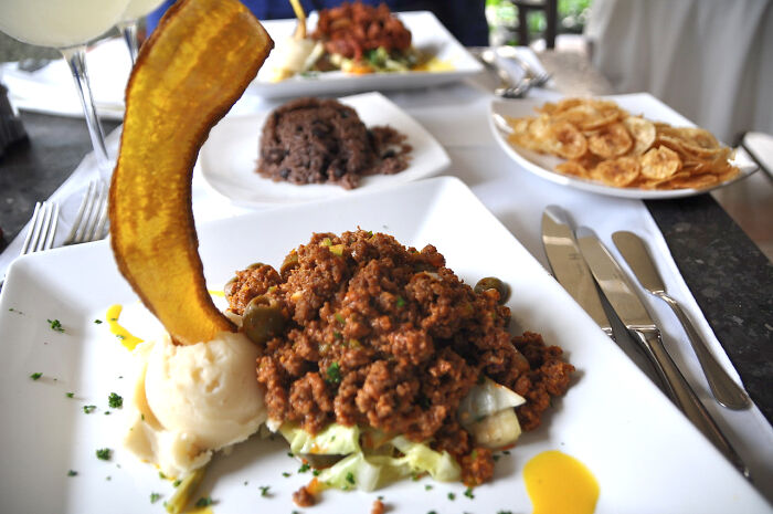 Plate of Cuban picadillo with plantain, highlighting a top dish from different countries.