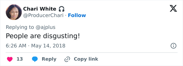 Tweet showing outrage over female reporter's assault, saying, "People are disgusting!