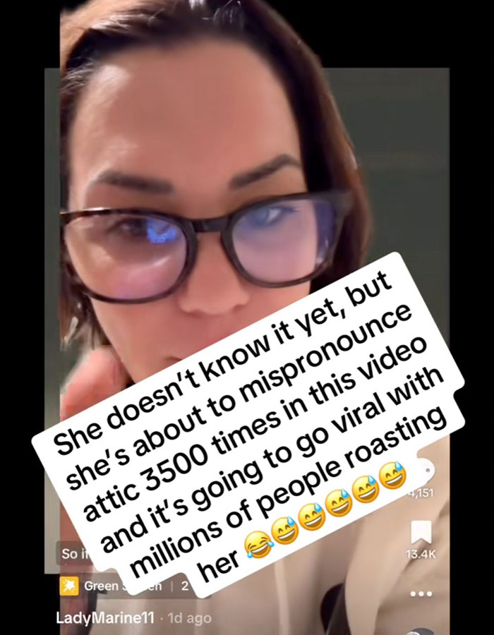 Woman shocked by phrogging discovery in attic; viral TikTok video with humorous text overlay. Woman shocked by phrogging discovery in attic; viral TikTok video with humorous text overlay.