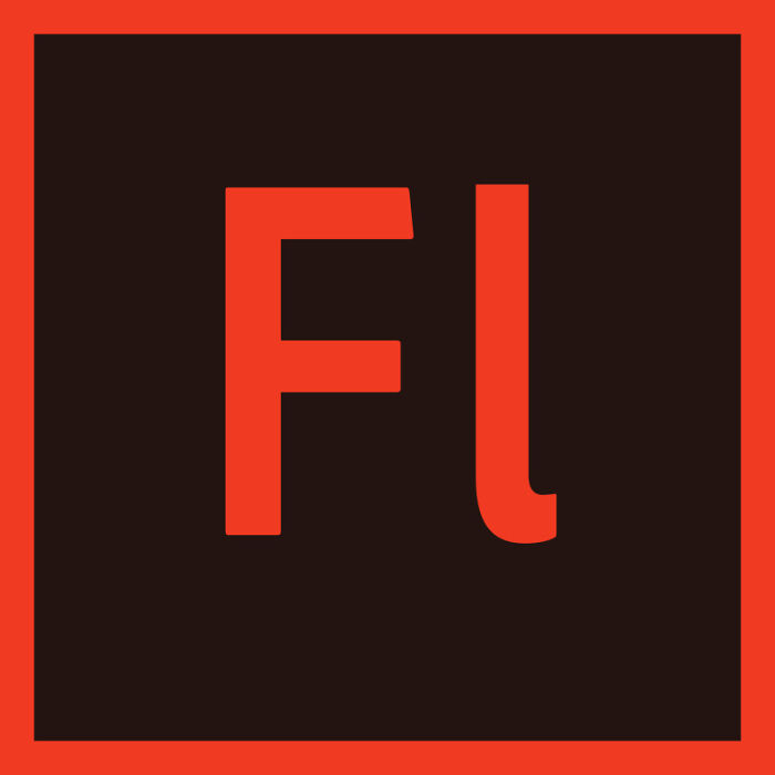 Adobe Flash software logo in red and black colors, representing digital multimedia technology history moments.