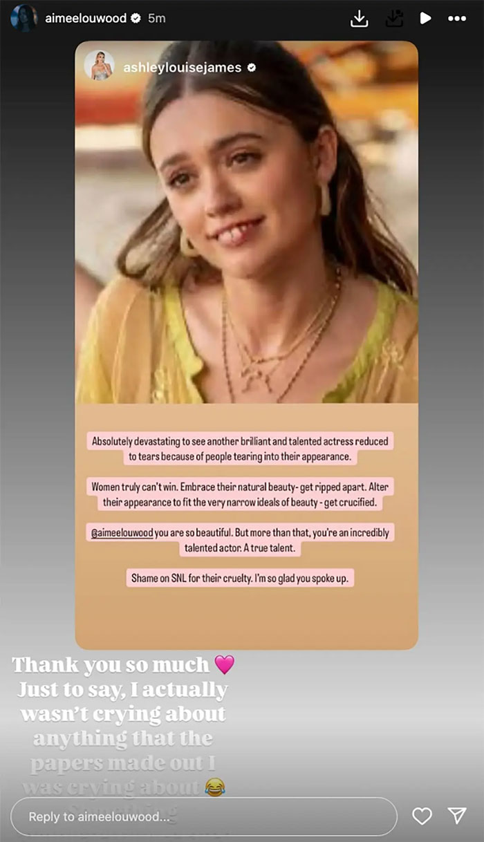 Aimee Lou Wood responds publicly to comments amid SNL controversy, sharing her thoughts on social media.
