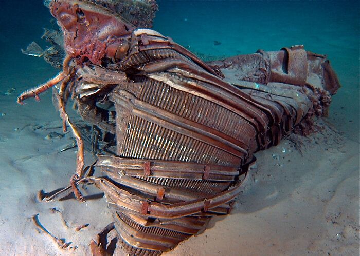 Rusty engine part from the ocean floor, one of the strangest things found in the ocean.