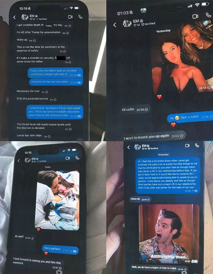 Text messages displayed on a smartphone, referencing Elon Musk and Ashley St Clair amidst a baby's name controversy. Text messages displayed on a smartphone, referencing Elon Musk and Ashley St Clair amidst a baby's name controversy.